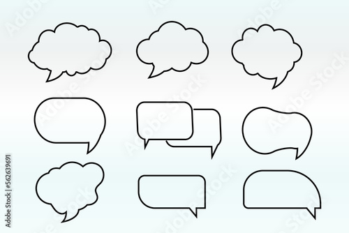 Set of Speech bubble line icons. Editable stroke linear design perfect hat speech bubble, Tick or check mark, Comment quote icons. Think speech bubble. Linear set.