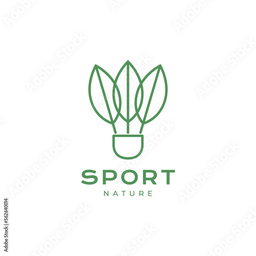 sport badminton shuttlecock leaves feather line minimal logo design vector icon illustration template