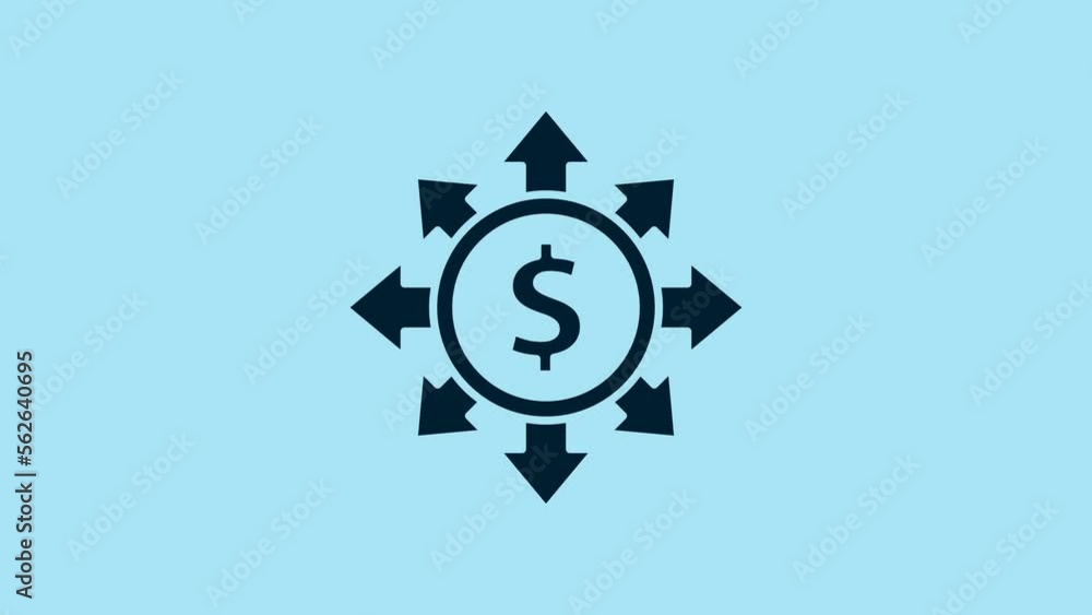Blue Dollar, share, network icon isolated on blue background. 4K Video motion graphic animation Blue Dollar, share, network icon isolated on blue background. 4K Video motion graphic animation