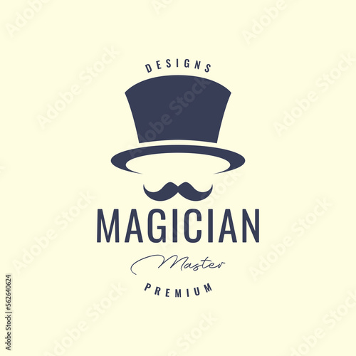 face long mustache long hat magician entertain hipster logo design vector icon illustration template