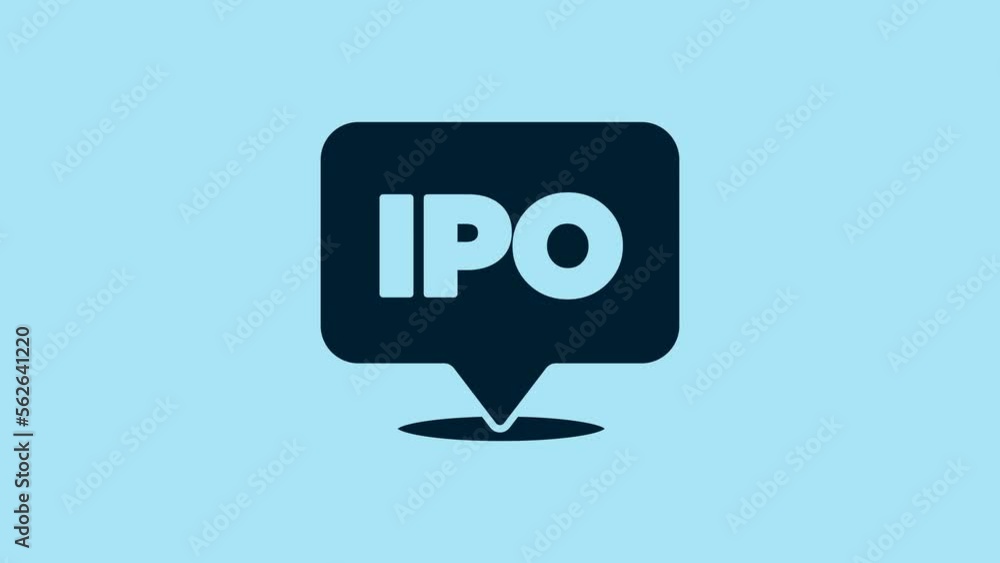 Blue IPO - initial public offering or stock market launch icon isolated on blue background. 4K Video motion graphic animation Blue IPO - initial public offering or stock market launch icon isolated on blue background. 4K Video motion graphic animation