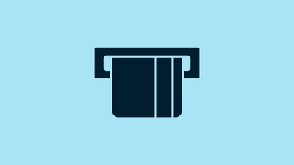 Blue Credit card inserted in card reader icon isolated on blue background. ATM cash machine. 4K Video motion graphic animation