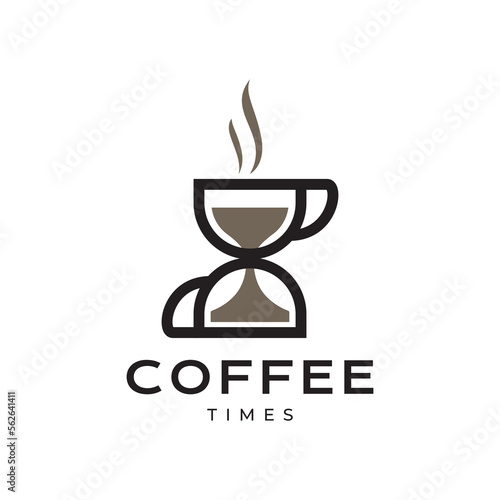 cup drink coffee time relax break modern clock desert logo design vector icon illustration template