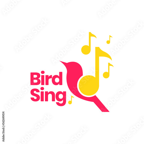 bird sing notes music instrument voice colorful abstract logo design vector icon illustration template