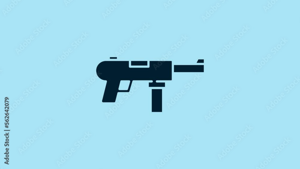 Blue Submachine gun M3, Grease gun icon isolated on blue background. 4K Video motion graphic animation Blue Submachine gun M3, Grease gun icon isolated on blue background. 4K Video motion graphic animation