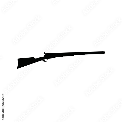 Black silhouette of shotgun on white background. Weapons of police and army