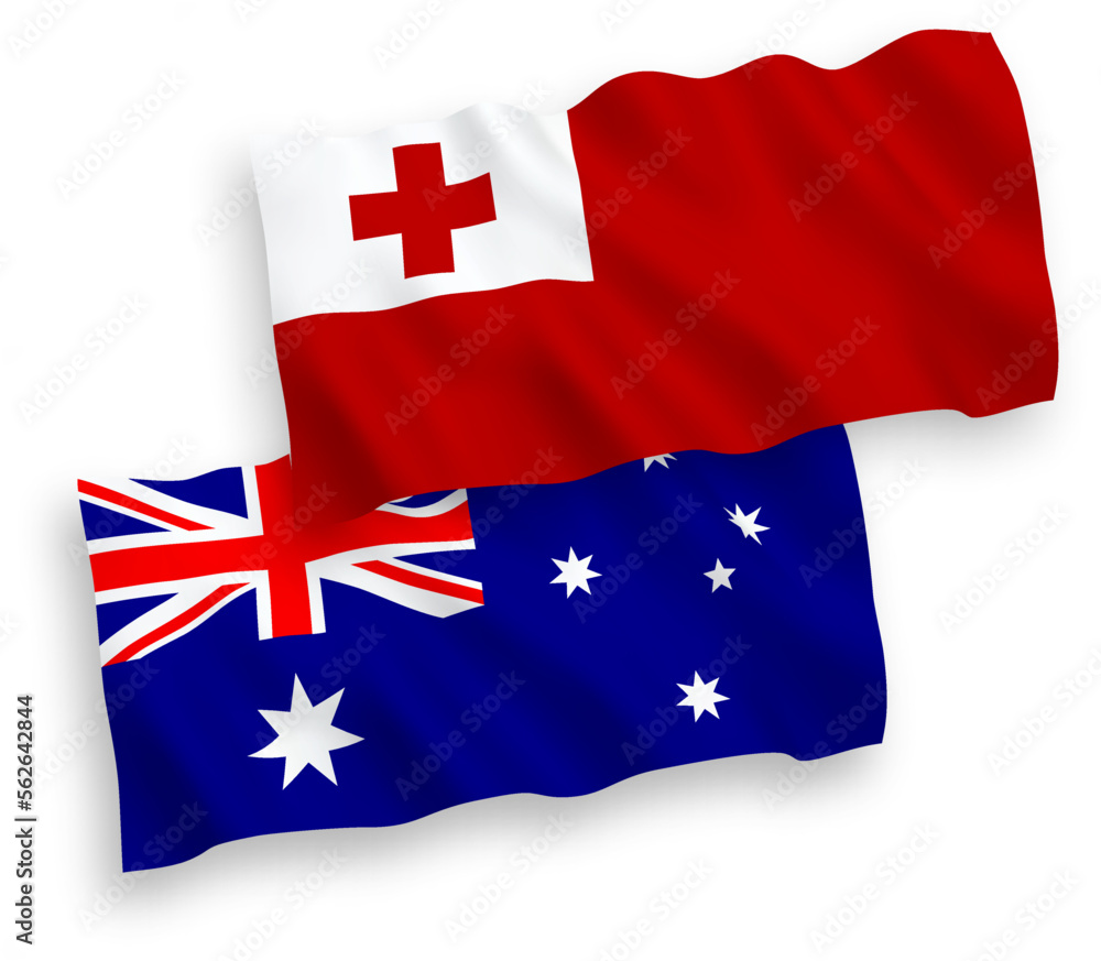 Flags of Australia and Kingdom of Tonga on a white background