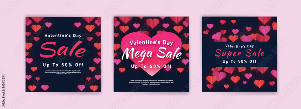 Social media post for valentine's day sale marketing. Vector design with the theme of love and affection.