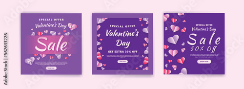 Social media post for valentine's day sale marketing. Vector design with the theme of love and affection.