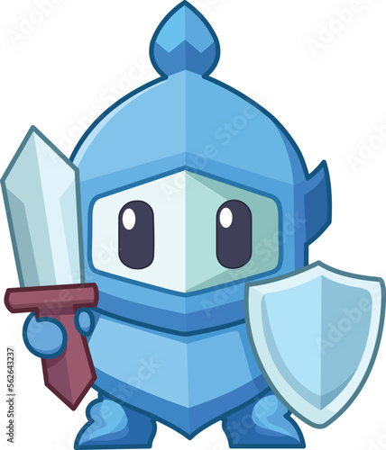 Cute knight icon character design holding a sword and shield
