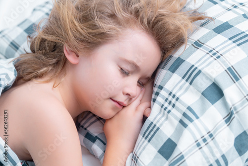 Sleep, sleeping concept. Child boy sleep, napping. Kid sleeping in bed.