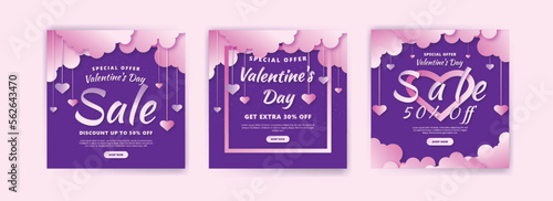 Social media post for valentine's day sale marketing. Vector design with the theme of love and affection.