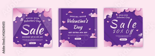 Social media post for valentine's day sale marketing. Vector design with the theme of love and affection.