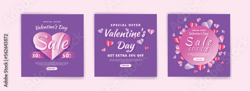 Social media post for valentine's day sale marketing. Vector design with the theme of love and affection.