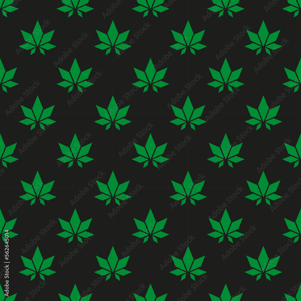 Black seamless pattern with green cannabis leaves Black seamless pattern with green cannabis leaves