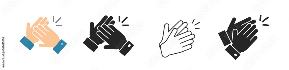 Icon clap applause compliment hands line outline art simple graphic vector, praise bravo slap black white pictogram clipart symbol, flat cartoon silhouette high five sign, applaud gesture shape set Icon clap applause compliment hands line outline art simple graphic vector, praise bravo slap black white pictogram clipart symbol, flat cartoon silhouette high five sign, applaud gesture shape set
