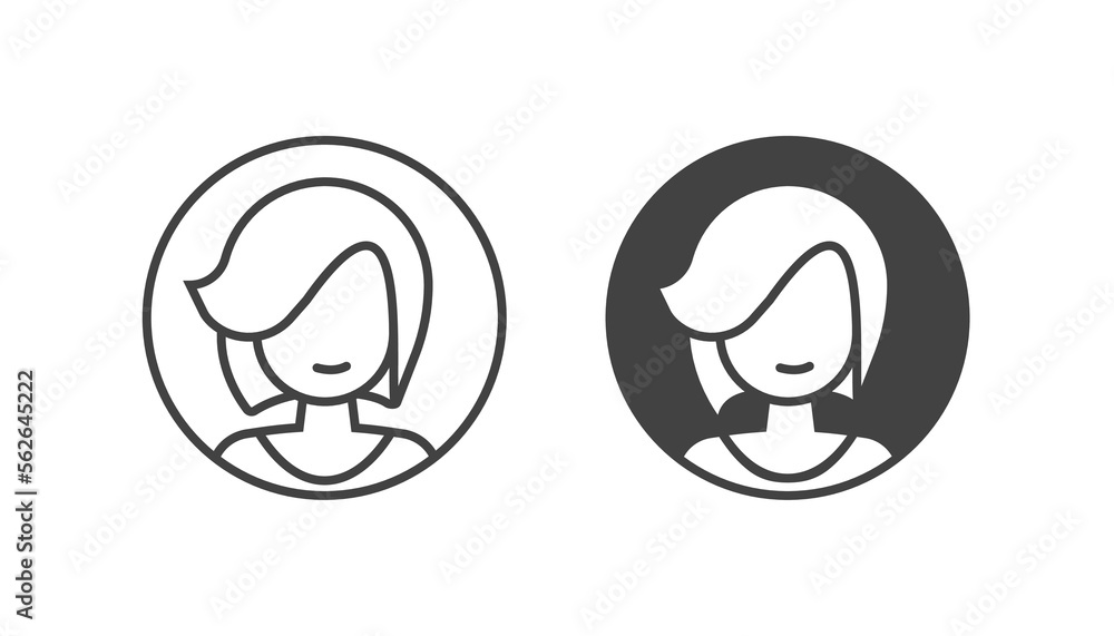 Woman lady user account icon front circle vector, girl female profile line outline art black white simple pictogram graphic illustration clipart, person avatar picture face silhouette linear stroke Woman lady user account icon front circle vector, girl female profile line outline art black white simple pictogram graphic illustration clipart, person avatar picture face silhouette linear stroke