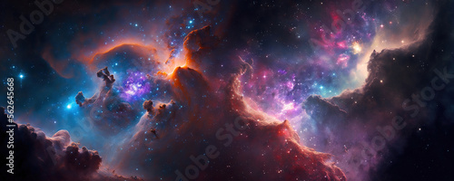 Cosmic Deep Space Background with Stars, Nebula, and Galaxies - Universe, Endless, Science Fiction, Wallpaper. Generative AI