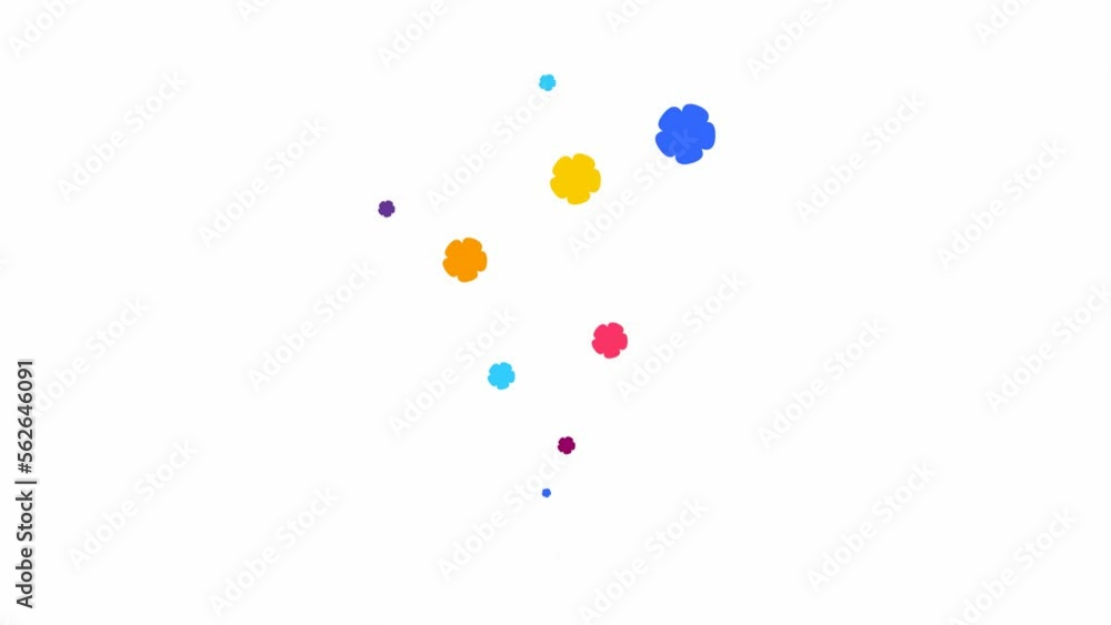 Animated colorful beautiful flowers fly from bottom to top. A fountain of flying multicolor flowers. Looped video. Concept of spring. Vector illustration isolated on the white background. Animated colorful beautiful flowers fly from bottom to top. A fountain of flying multicolor flowers. Looped video. Concept of spring. Vector illustration isolated on the white background.