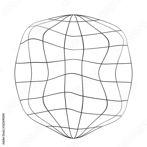 Deflated globe icon. Distorted wireframe of Earth planet isolated on white background. Climate changing concept. Global ecological catastrophe idea