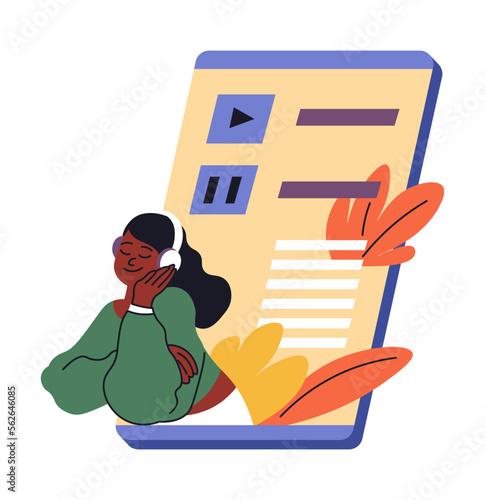 Listening to music online with smartphone vector