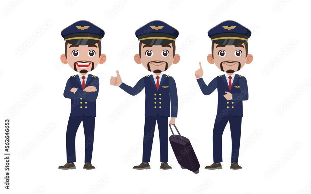 Airline pilot with different poses. vector Airline pilot with different poses. vector