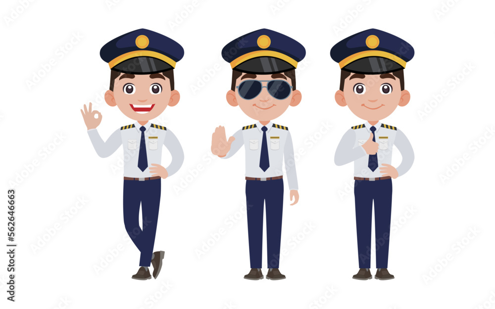 Airline pilot with different poses. vector Airline pilot with different poses. vector