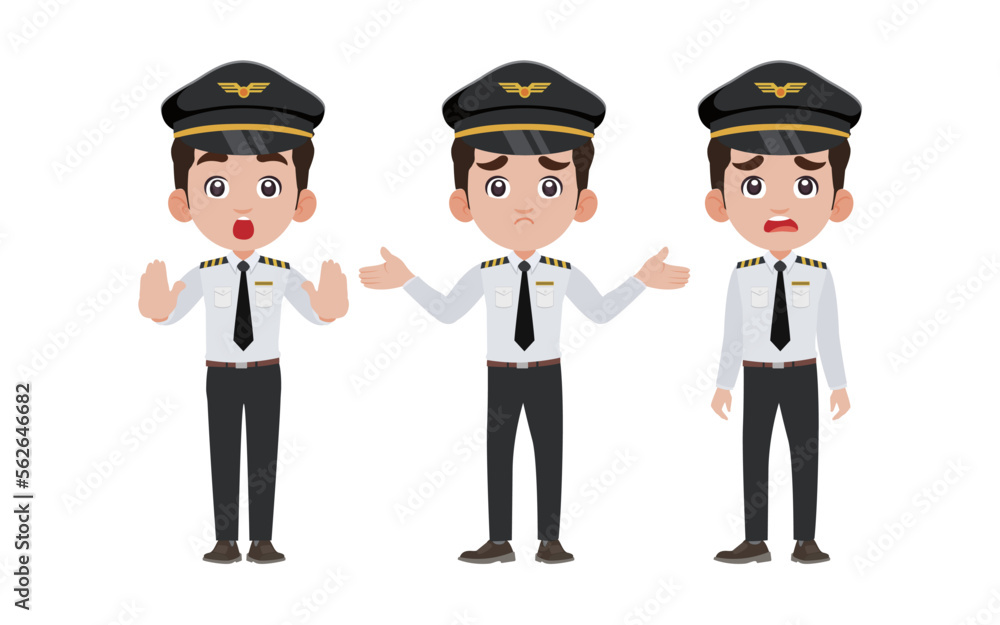 Airline pilot with different poses. vector Airline pilot with different poses. vector