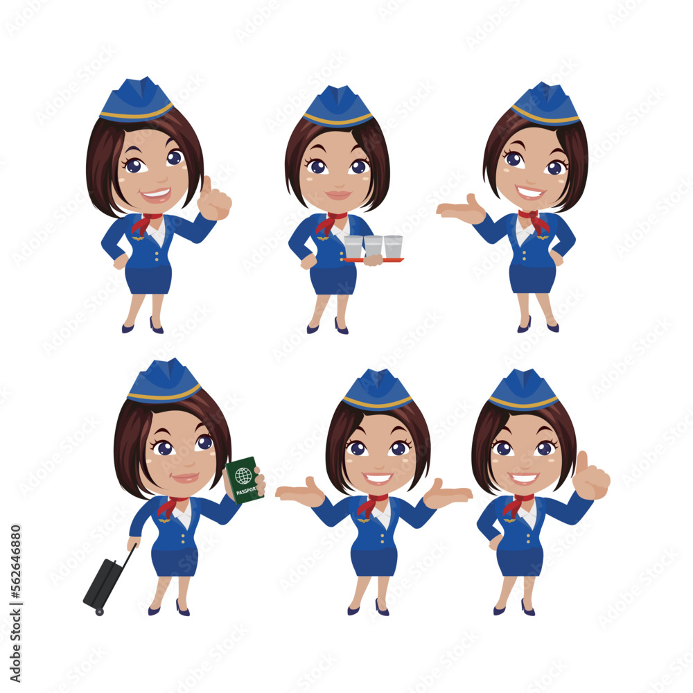 Stewardess with different poses. vector Stewardess with different poses. vector