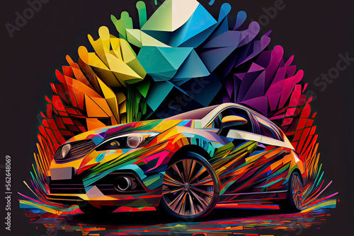 Colorful sports car - abstract illustration.Generative AI