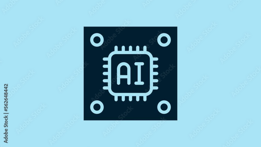 Blue Computer processor with microcircuits CPU icon isolated on blue background. Chip or cpu with circuit board sign. Micro processor. 4K Video motion graphic animation