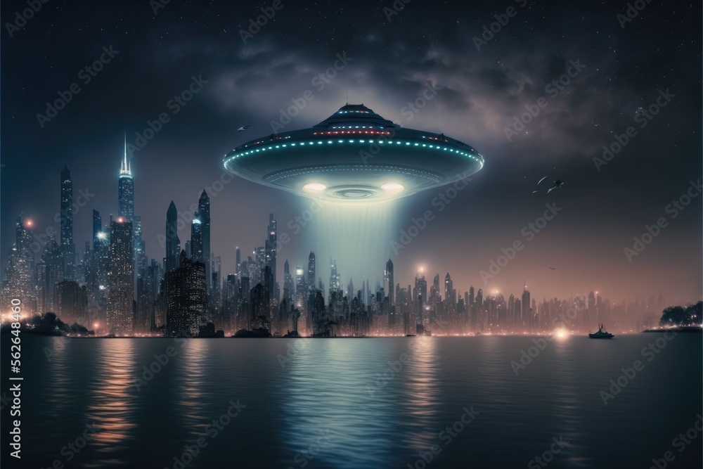 Ufo flying over the city made with generative ai Ufo flying over the city made with generative ai
