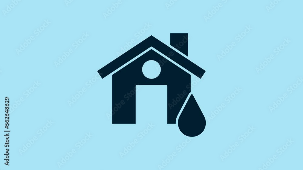 Blue House flood icon isolated on blue background. Home flooding under water. Insurance concept. Security, safety, protection, protect concept. 4K Video motion graphic animation Blue House flood icon isolated on blue background. Home flooding under water. Insurance concept. Security, safety, protection, protect concept. 4K Video motion graphic animation