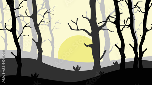 vector landscape background natural forest and hill, landscape vector silhouette nature forest with tree