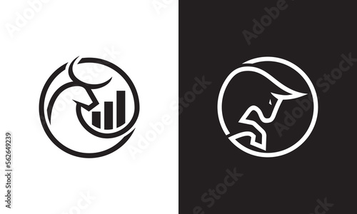 bull with chart logo design. growth financial symbol icon vector.
