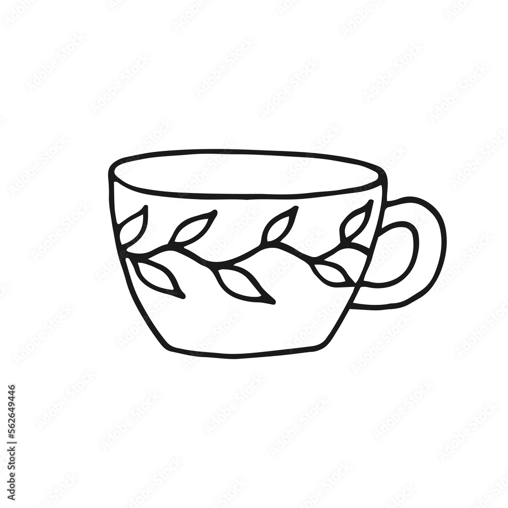 Hand drawn cup mug. Cup in doodle style. Vector illustration isolated on white background.
