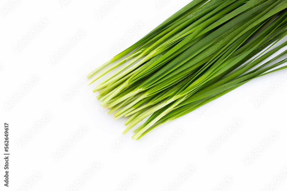 Fresh Chinese Chive leaves on white background. Fresh Chinese Chive leaves on white background.
