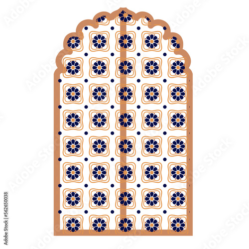 Islam window or gate. Decorative frame. Mosque dome and lanterns. Vector set of oriental geometric ornaments with grid, mesh, circles, flower silhouettes.