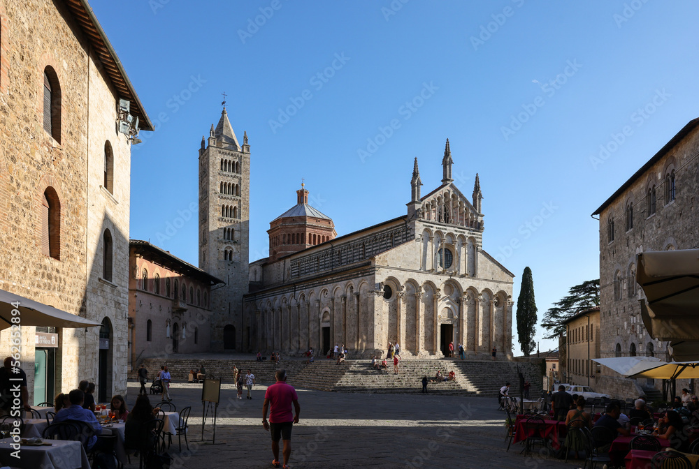  the Cathedral of Saint Cerbonius with Bell tower at the Garibaldi square in Massa Marittima. Italy