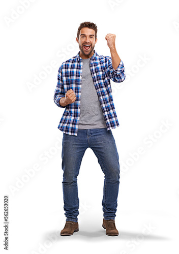 studio shot of an enthusiastic and handsome man Isolated on a PNG background. photo