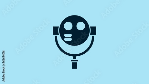 Blue Tourist binoculars icon isolated on blue background. Binoculars telescope on the observation deck for tourists. 4K Video motion graphic animation