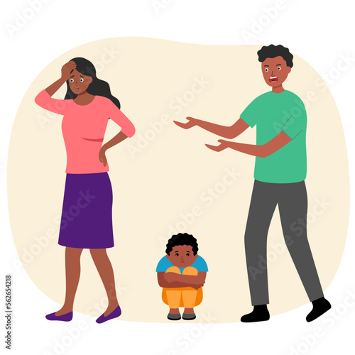 Divorce African parents and family problem concept vector illustration.