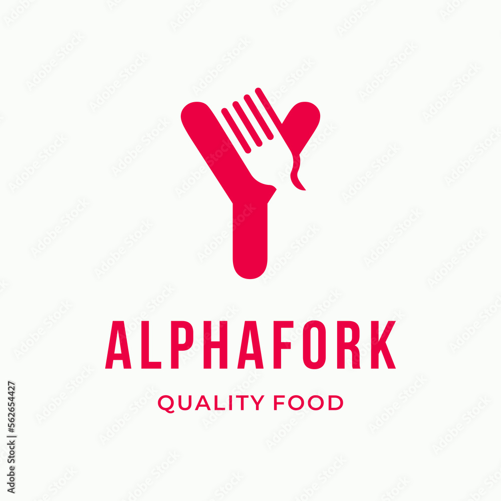 Fototapeta premium Abstract Fork culinary initial letter Y typography custom logo design restaurant vector illustration
