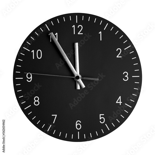 wall clock shows time at 5 to 12 on transparent background