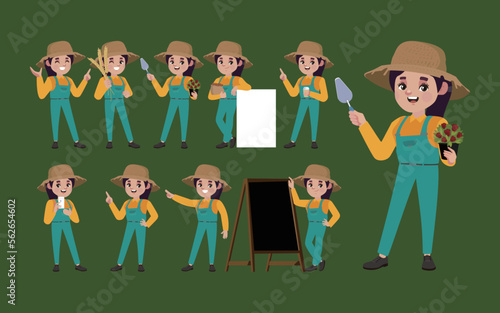 Set of farmer with different poses