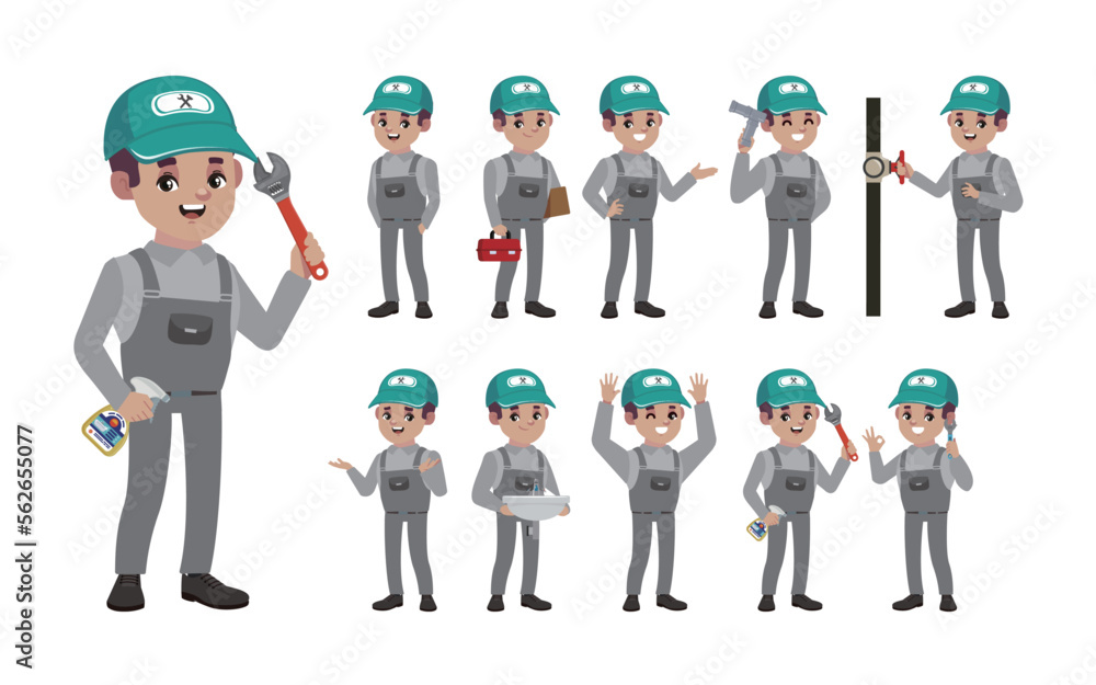 Set of plumber with different poses