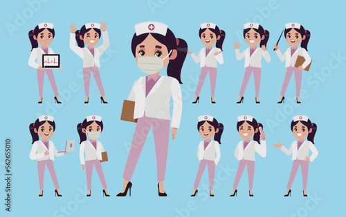 Set of nurse with different poses