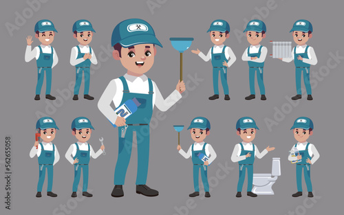 Set of plumber with different poses
