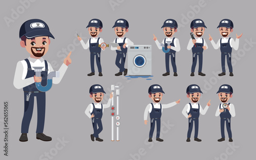 Set of plumber with different poses