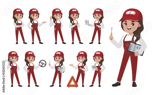Set of technician with different poses